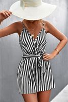 Women's Holiday Daily Vacation Stripe Shorts Backless Rompers main image 4