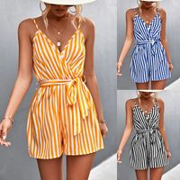 Women's Holiday Daily Vacation Stripe Shorts Backless Rompers main image 2