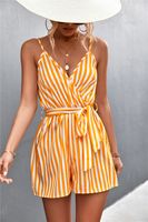 Women's Holiday Daily Vacation Stripe Shorts Backless Rompers main image 5