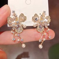 1 Pair Fairy Style Butterfly Inlay Copper Artificial Diamond Drop Earrings main image 1