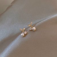 1 Pair Sweet Simple Style Cherry Plating Inlay Copper Pearl Zircon 14k Gold Plated Ear Studs main image 1