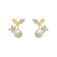 1 Pair Sweet Simple Style Cherry Plating Inlay Copper Pearl Zircon 14k Gold Plated Ear Studs main image 5