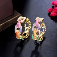 1 Pair Casual Vintage Style Round Rainbow Plating Inlay Copper Zircon Hoop Earrings main image 7