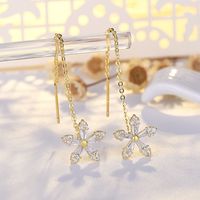 1 Pair Ig Style Sweet Flower Plating Inlay Copper Zircon 14k Gold Plated Ear Line main image 3