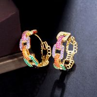 1 Pair Casual Vintage Style Round Rainbow Plating Inlay Copper Zircon Hoop Earrings main image 6