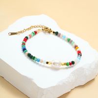 Vacation Colorful Artificial Crystal Freshwater Pearl Beaded Handmade Women's Bracelets sku image 11