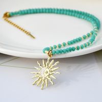 Stainless Steel Artificial Crystal Alloy Gold Plated Simple Style Beaded Sun Pendant Necklace sku image 1