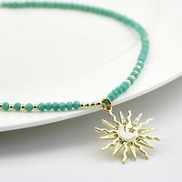 Stainless Steel Artificial Crystal Alloy Gold Plated Simple Style Beaded Sun Pendant Necklace main image 2