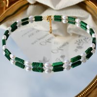 Stainless Steel Imitation Pearl Malachite Gold Plated Commute Beaded Round Necklace sku image 1