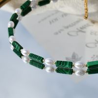 Stainless Steel Imitation Pearl Malachite Gold Plated Commute Beaded Round Necklace main image 4