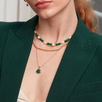 Stainless Steel Imitation Pearl Malachite Gold Plated Commute Beaded Round Necklace main image 1