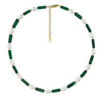 Stainless Steel Imitation Pearl Malachite Gold Plated Commute Beaded Round Necklace main image 3
