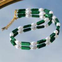 Stainless Steel Imitation Pearl Malachite Gold Plated Commute Beaded Round Necklace main image 2
