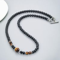 Ethnic Style Solid Color Stainless Steel Natural Stone Beaded Men's Necklace sku image 7