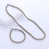 304 Stainless Steel 18K Gold Plated Hip-Hop Geometric Bracelets Necklace Jewelry Set sku image 2
