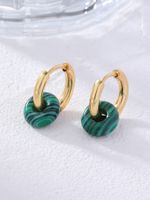 1 Pair Retro Simple Style Round Plating 304 Stainless Steel Natural Stone Gold Plated Earrings main image 4