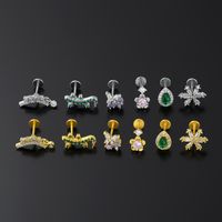 Simple Style Flower Lizard Brass Butterfly Zircon 18k Gold Plated Lip Stud main image 4