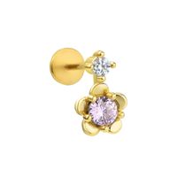 Simple Style Flower Lizard Brass Butterfly Zircon 18k Gold Plated Lip Stud sku image 1