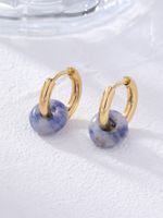 1 Pair Retro Simple Style Round Plating 304 Stainless Steel Natural Stone Gold Plated Earrings main image 5