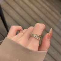 Copper K Gold Plated Elegant Lady Plating Inlay Geometric Opal Zircon Open Ring main image 2