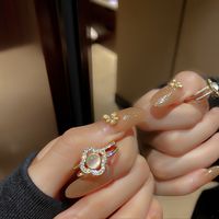 Kupfer K Vergoldet Elegant Dame Überzug Inlay Geometrisch Opal Zirkon Offener Ring sku image 2