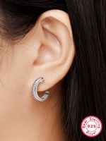 1 Pair Elegant Luxurious Semicircle Round Inlay Sterling Silver Moissanite White Gold Plated Ear Studs main image 1