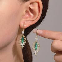 1 Pair Vintage Style Leaves Plating Copper Zircon 14k Gold Plated Dangling Earrings main image 4