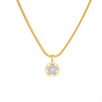 Titanium Steel 18K Gold Plated Simple Style Hollow Out Flower Acrylic Pendant Necklace sku image 1