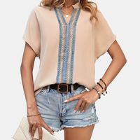 Women's Blouse Short Sleeve Blouses Lace Elegant Solid Color main image 1