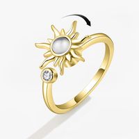 Lässig Einfacher Stil Sonnenblume Kupfer Überzug Inlay Zirkon Offener Ring main image 2