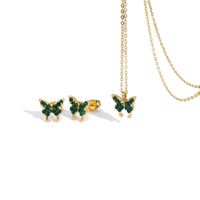 304 Stainless Steel 18K Gold Plated Romantic Simple Style Plating Inlay Butterfly Rhinestones Pendant Necklace main image 2
