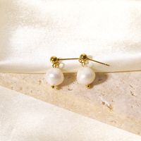 1 Pair Lady Geometric Plating 201 Stainless Steel Freshwater Pearl 18K Gold Plated Earrings main image 5