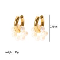 1 Pair French Style British Style Round Plating 201 Stainless Steel Freshwater Pearl 18K Gold Plated Earrings main image 2
