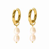 1 Pair Lady Geometric Plating 201 Stainless Steel Freshwater Pearl 18K Gold Plated Earrings main image 4