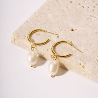 1 Pair Lady Geometric Plating 201 Stainless Steel Freshwater Pearl 18K Gold Plated Earrings main image 2