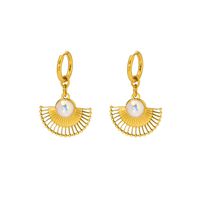 201 Stainless Steel 18K Gold Plated Lady Plating Inlay Sector Artificial Pearls Earrings Necklace main image 3