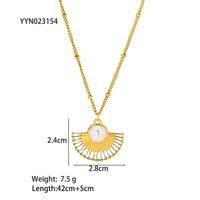 201 Stainless Steel 18K Gold Plated Lady Plating Inlay Sector Artificial Pearls Earrings Necklace sku image 1