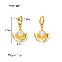 201 Stainless Steel 18K Gold Plated Lady Plating Inlay Sector Artificial Pearls Earrings Necklace sku image 2