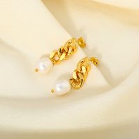 1 Pair Modern Style Geometric Plating 201 Stainless Steel Freshwater Pearl 18K Gold Plated Drop Earrings sku image 4