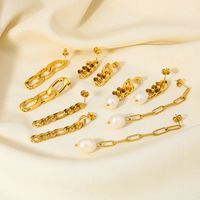 1 Pair Modern Style Geometric Plating 201 Stainless Steel Freshwater Pearl 18K Gold Plated Drop Earrings main image 2
