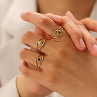304 Stainless Steel 18K Gold Plated Streetwear Plating Inlay Eye Natural Stone Open Ring main image 1