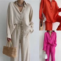 Women's Vacation Solid Color Polyester Button Pants Sets main image 6
