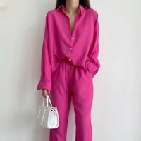 Women's Vacation Solid Color Polyester Button Pants Sets main image 5