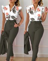 Women's Vacation Flower Polyester Printing Pocket Pants Sets main image 4
