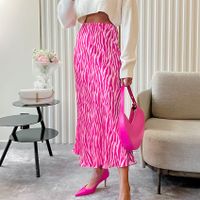 Summer Classic Style Stripe Polyester Midi Dress Skirts main image 1