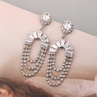 1 Pair Lady Oval Inlay Alloy Artificial Gemstones Drop Earrings sku image 1