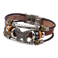 Hip-hop Vintage Style Cross Butterfly Alloy Leather Inlay Turquoise Unisex Bracelets main image 5