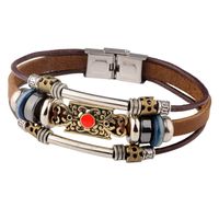 Hip-hop Vintage Style Cross Butterfly Alloy Leather Inlay Turquoise Unisex Bracelets main image 4