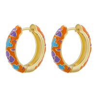 1 Pair Ig Style Elegant Sweet Flower Enamel Plating Copper 18k Gold Plated Hoop Earrings main image 5