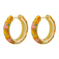 1 Pair Ig Style Elegant Sweet Flower Enamel Plating Copper 18k Gold Plated Hoop Earrings main image 10